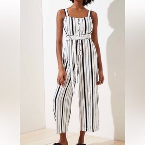 LOFT Black and White Striped Jumpsuit